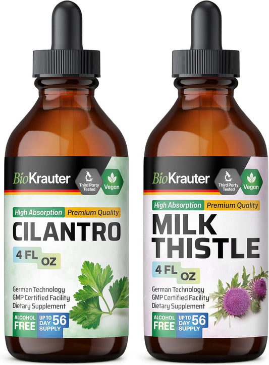 4 Fl. Oz. Cilantro and Milk Thistle Tincture Set by BIO KRAUTER
