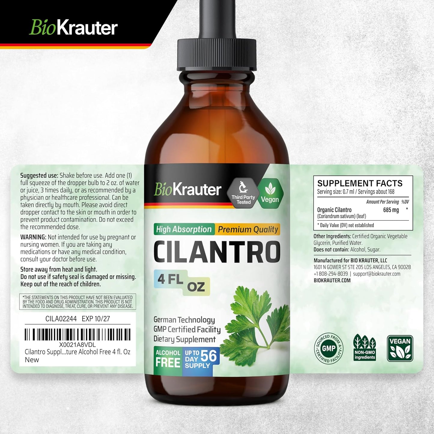 4 Fl. Oz. Cilantro and Milk Thistle Tincture Set by BIO KRAUTER