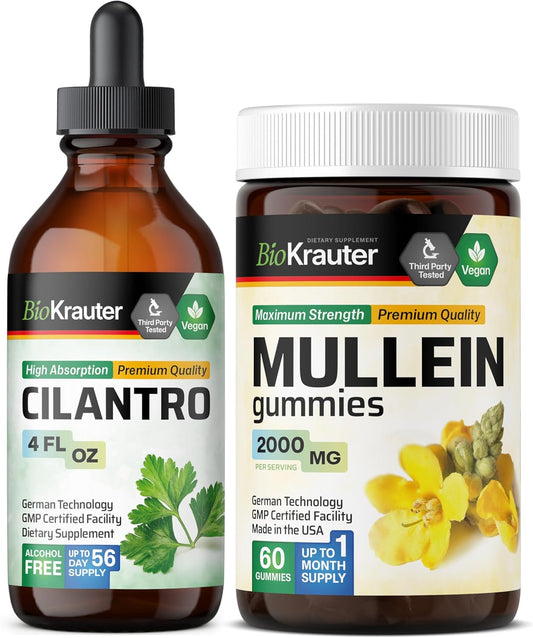 4 fl oz Cilantro Tincture with Mullein 60 Gummies - Herbal Supplement for Immune Support and Digestive Health