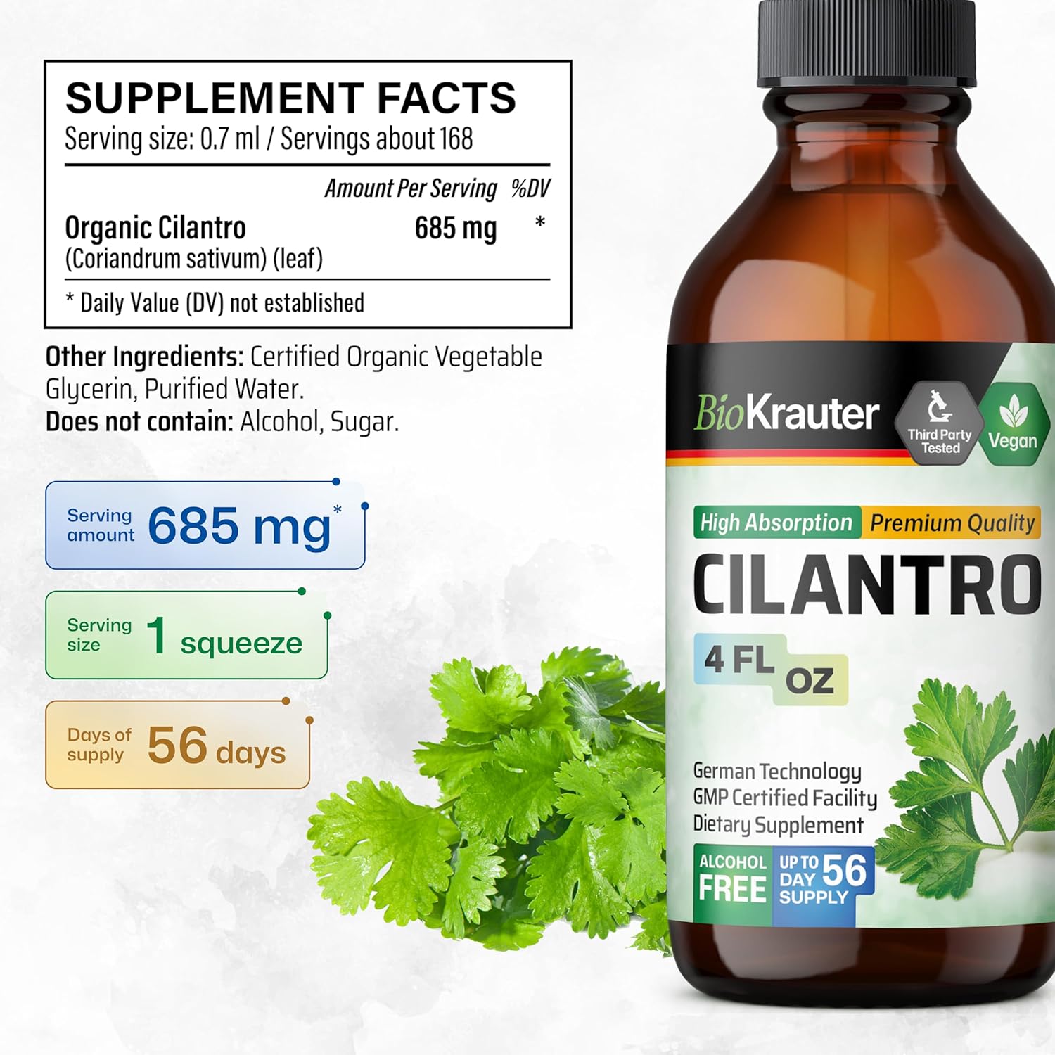 4 fl oz Cilantro Tincture with Mullein 60 Gummies - Herbal Supplement for Immune Support and Digestive Health