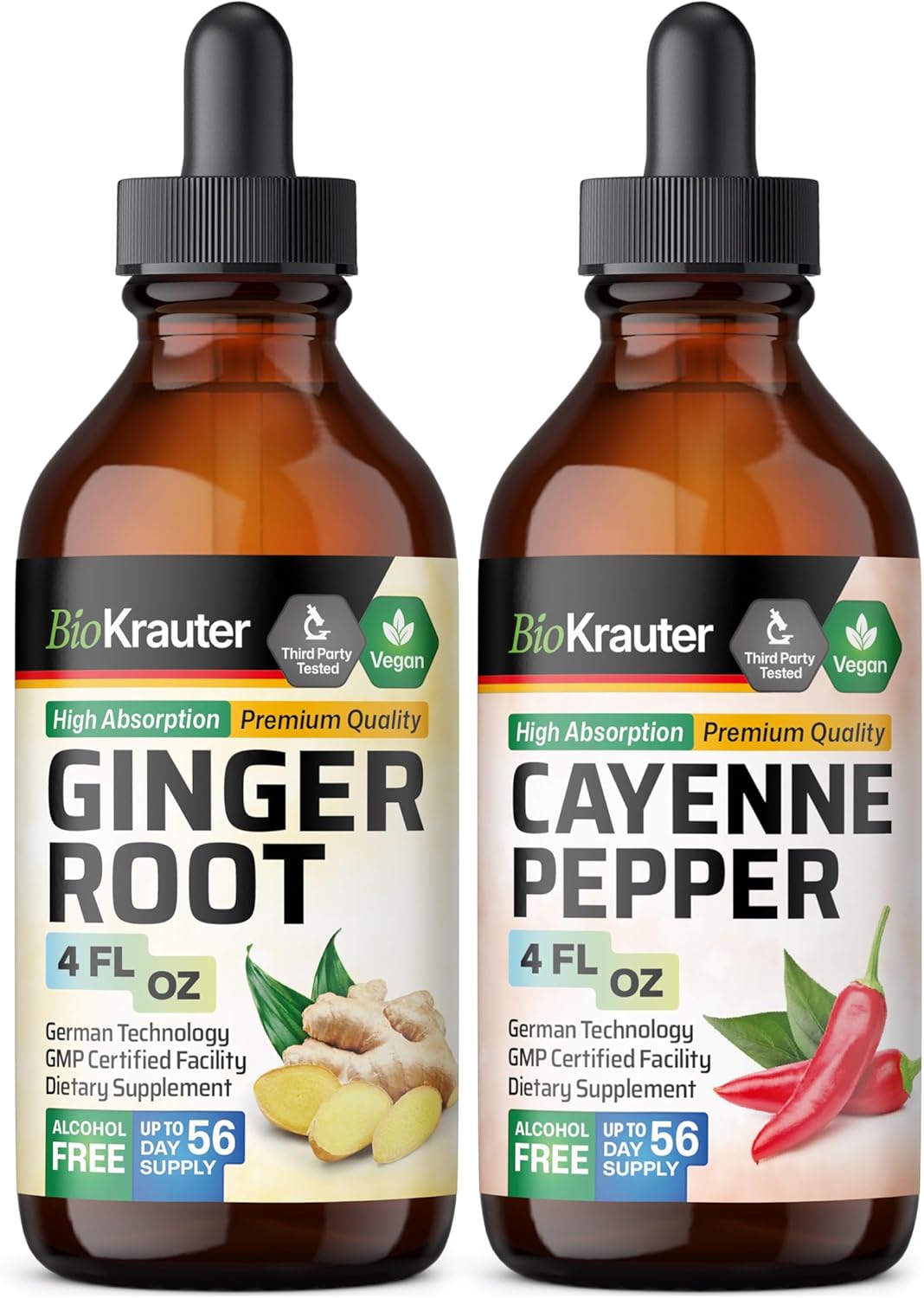 4 Fl. Oz. Ginger Root and Cayenne Pepper Tincture Combo Pack by BIO KRAUTER