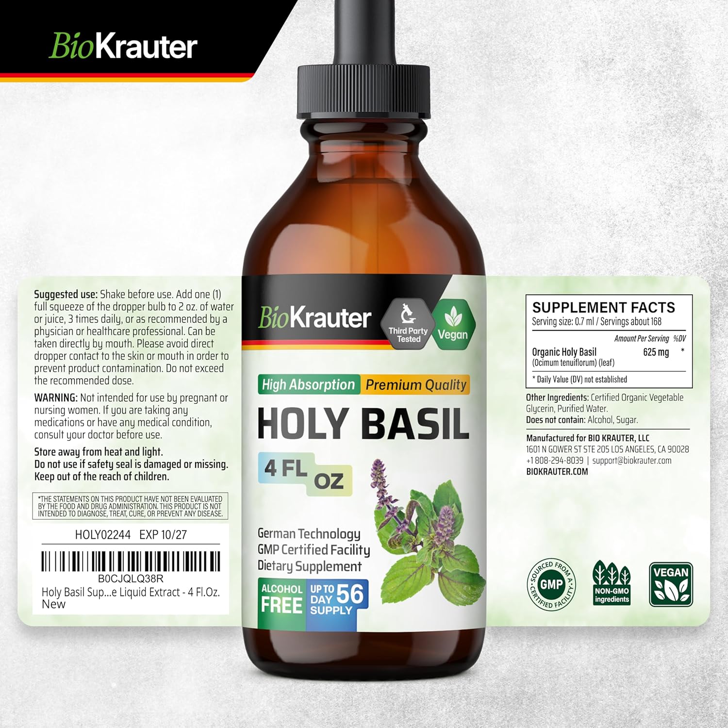 4 Fl. Oz. Holy Basil and Rhodiola Rosea Tincture Set for Natural Wellness Boost