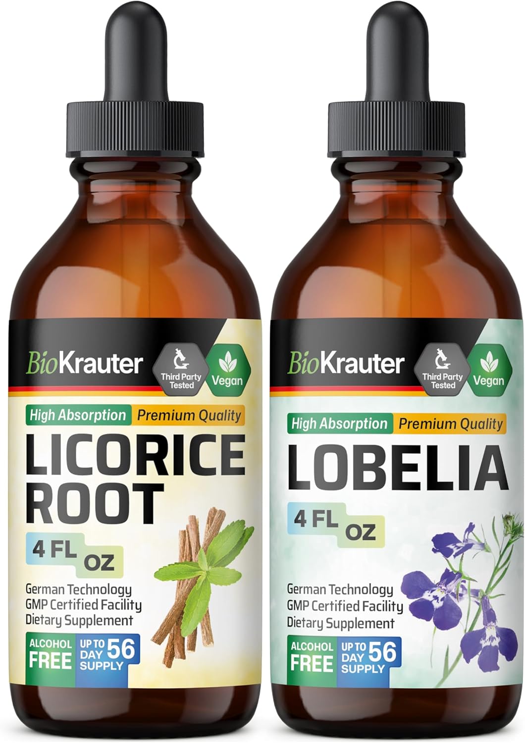 4 Fl. Oz. Licorice Root and Lobelia Tincture Set by BIO KRAUTER