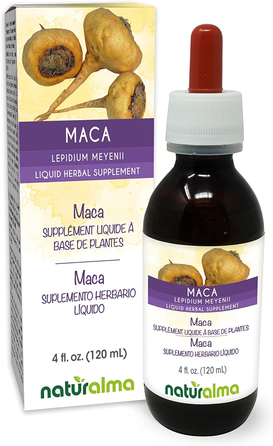 4 fl oz Naturalma Maca Root Alcohol-Free Tincture - Lepidium meyenii Liquid Extract Drops - Herbal Supplement for Vegans