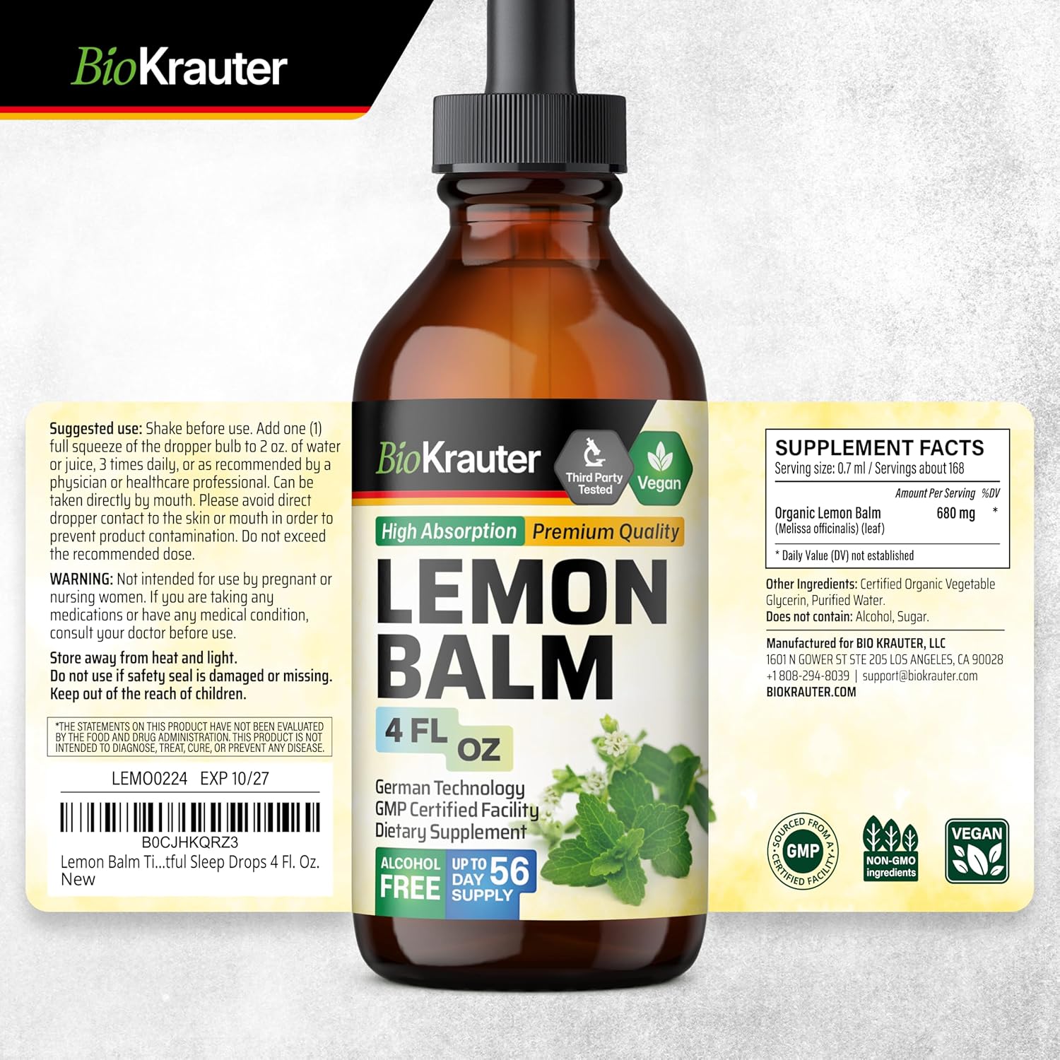 4 Fl. Oz. St. John's Wort and Lemon Balm Tinctures by BIO KRAUTER