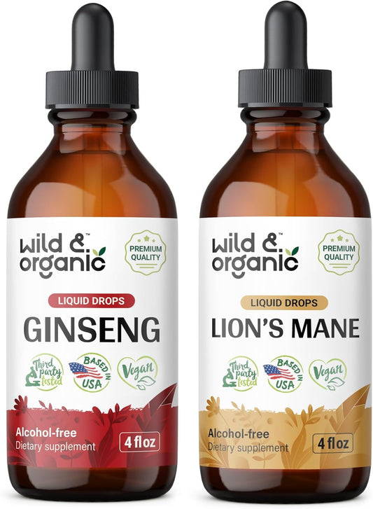 4 fl oz Wild Ginseng and Lion's Mane Organic Tinctures for Natural Health and Wellness