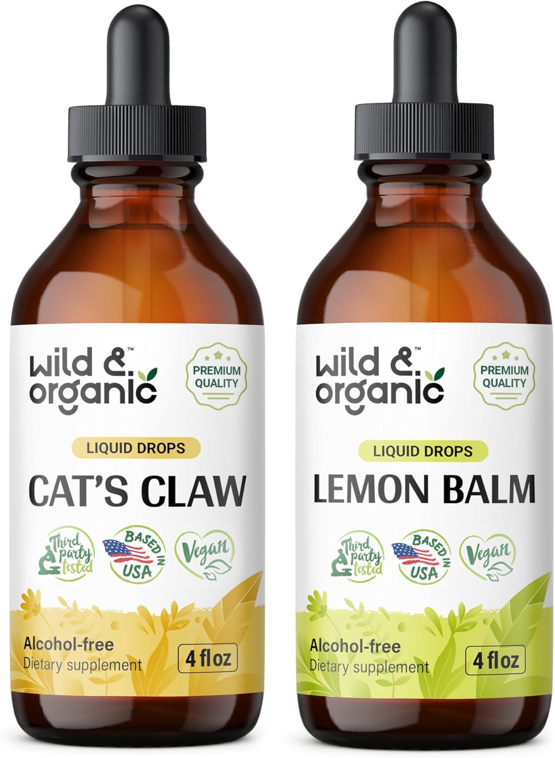 4 fl oz Wild & Organic Cat's Claw and Lemon Balm Tinctures - Natural Herbal Remedies
