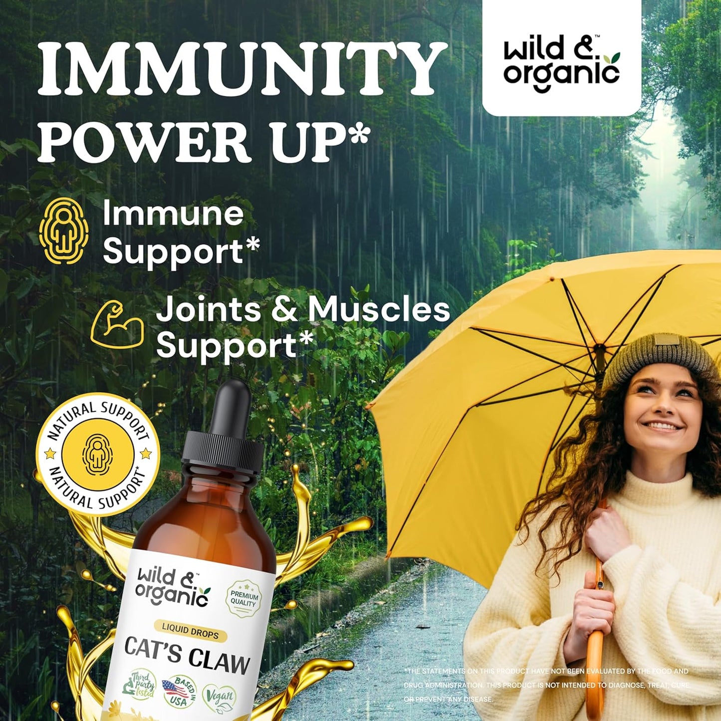 4 fl oz Wild & Organic Cat's Claw and Lemon Balm Tinctures - Natural Herbal Remedies