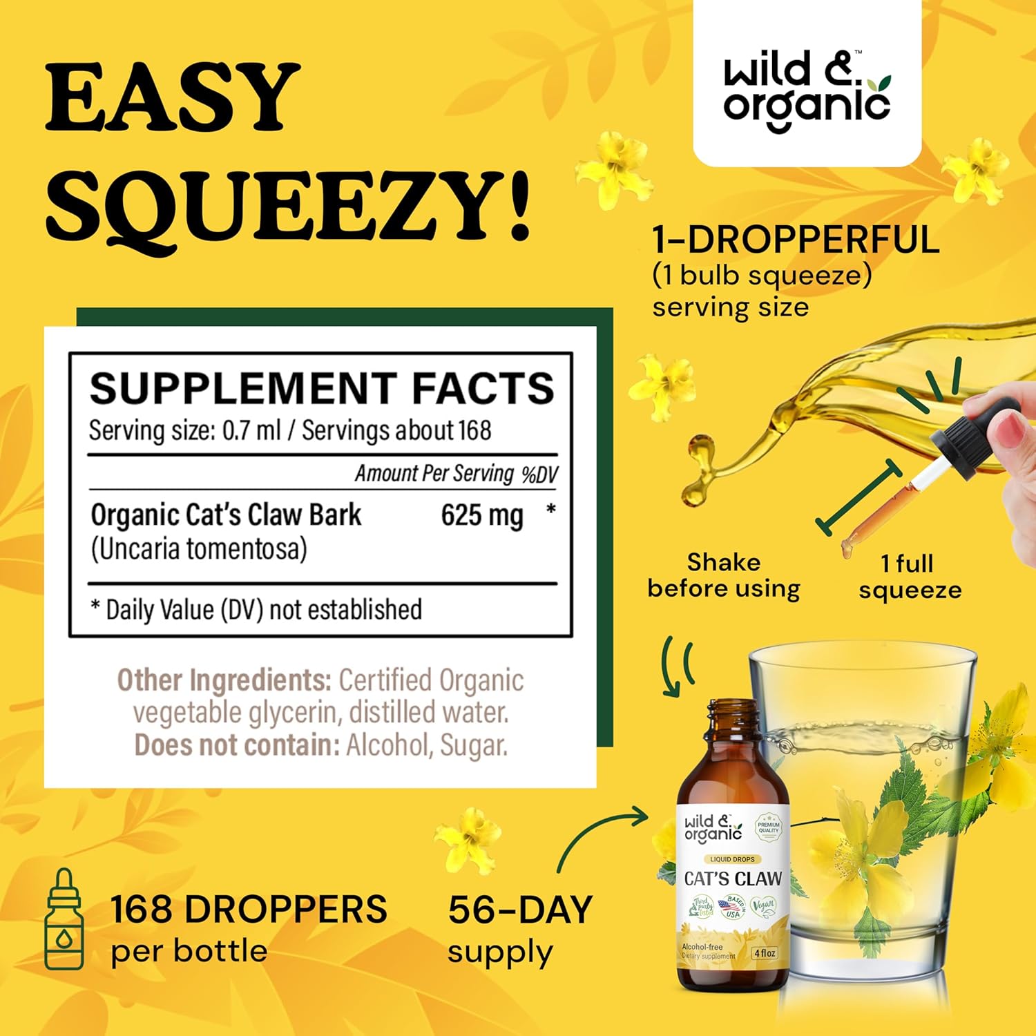 4 fl oz Wild & Organic Cat's Claw and Lemon Balm Tinctures - Natural Herbal Remedies