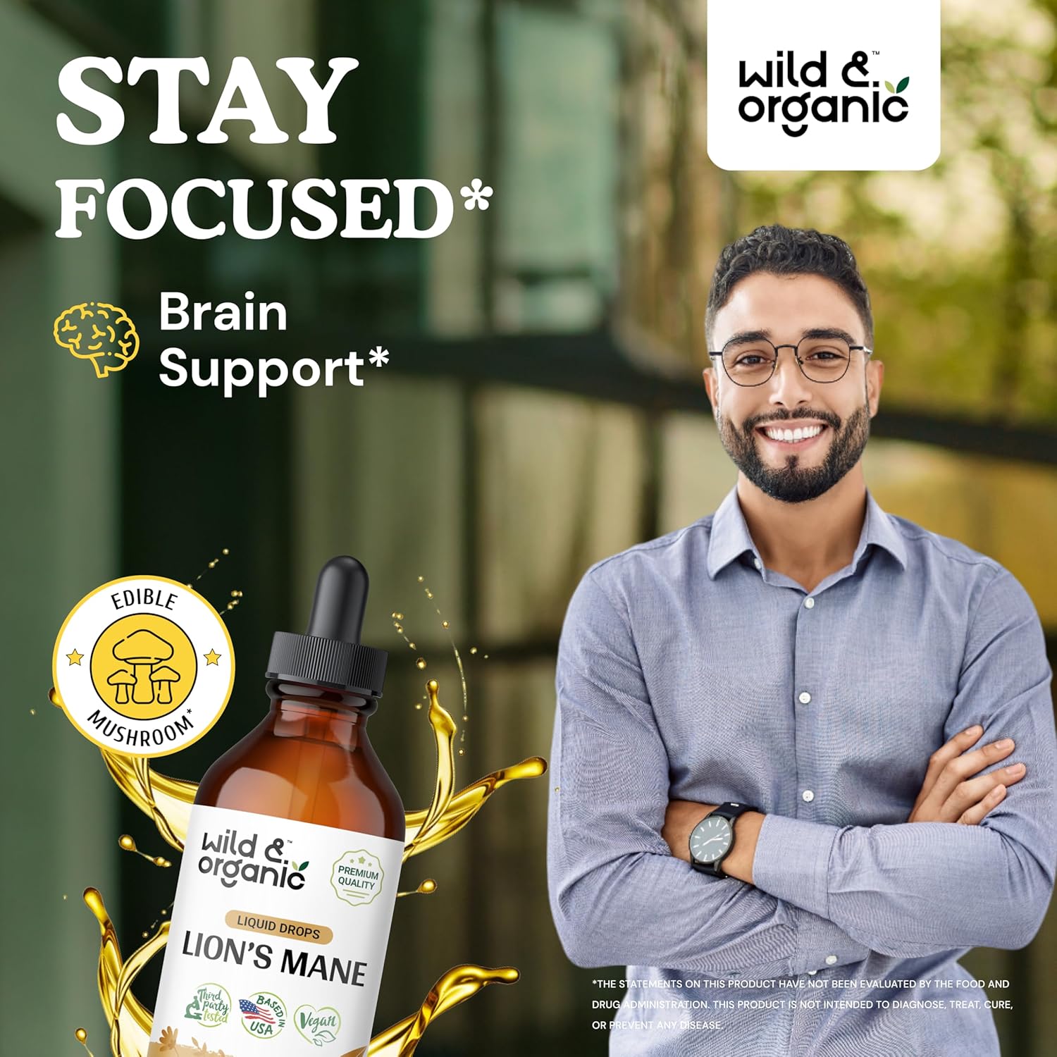 4 fl oz Wild & Organic Chaga Mushroom Tincture + Lion's Mane Mushroom Tincture - Organic Herbal Supplement for Immune Support