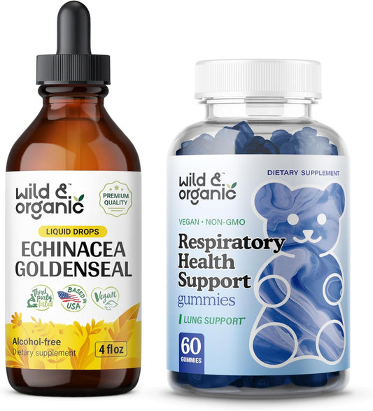 4 fl oz Wild & Organic Echinacea Goldenseal Tincture with Lung Detox Gummies - Natural Herbal Support