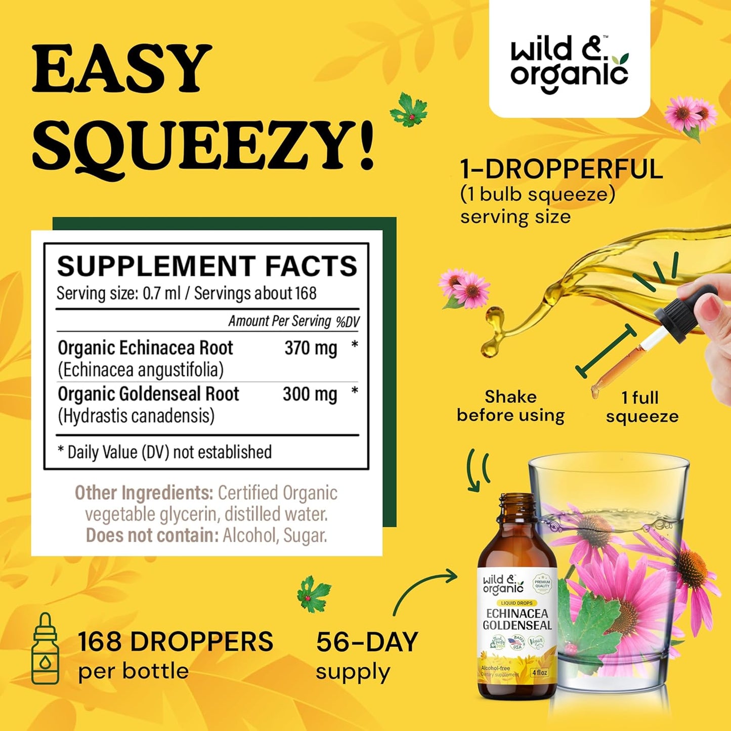 4 fl oz Wild & Organic Echinacea Goldenseal Tincture with Lung Detox Gummies - Natural Herbal Support