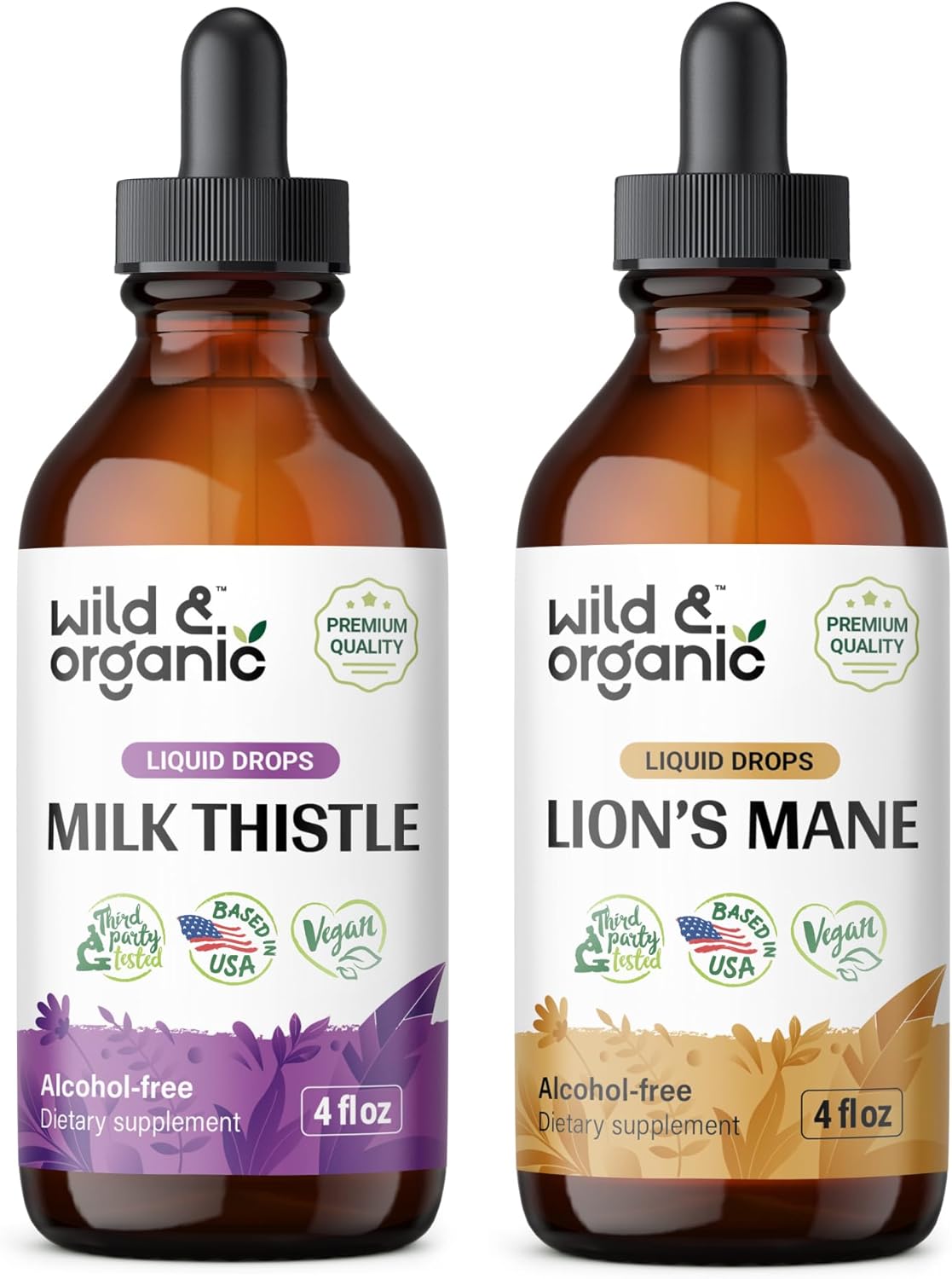 4 fl oz Wild & Organic Milk Thistle and Lion's Mane Tincture Set