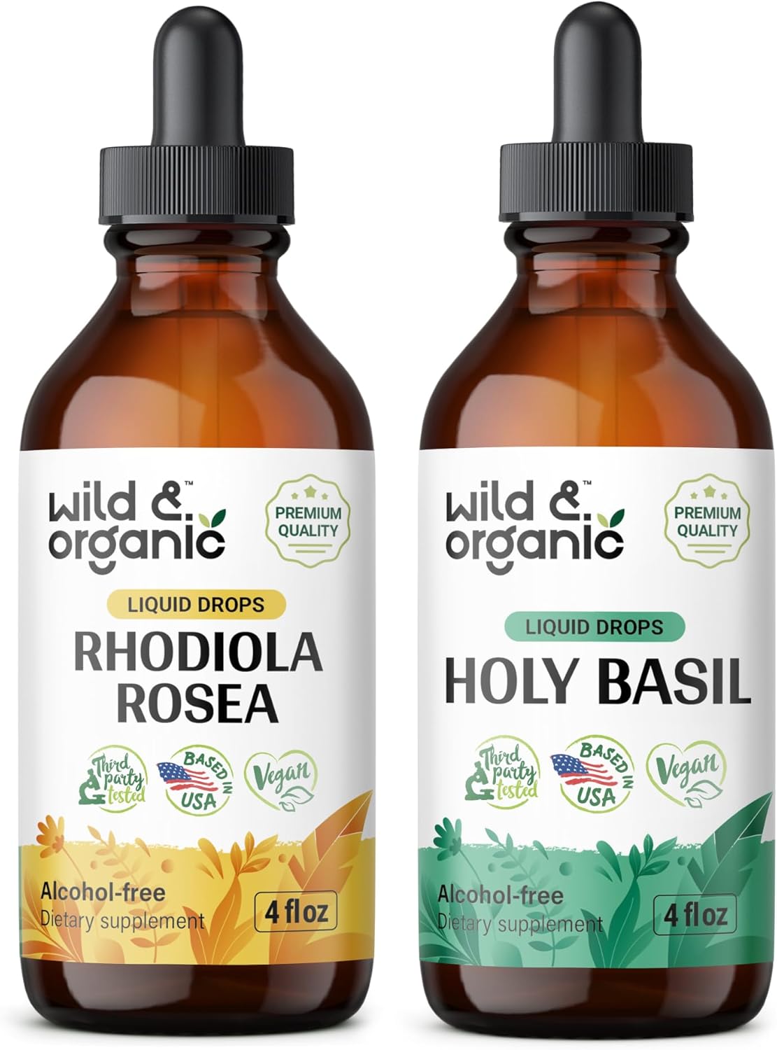 4 fl oz Wild Rhodiola Rosea & Holy Basil Organic Tincture Bundle