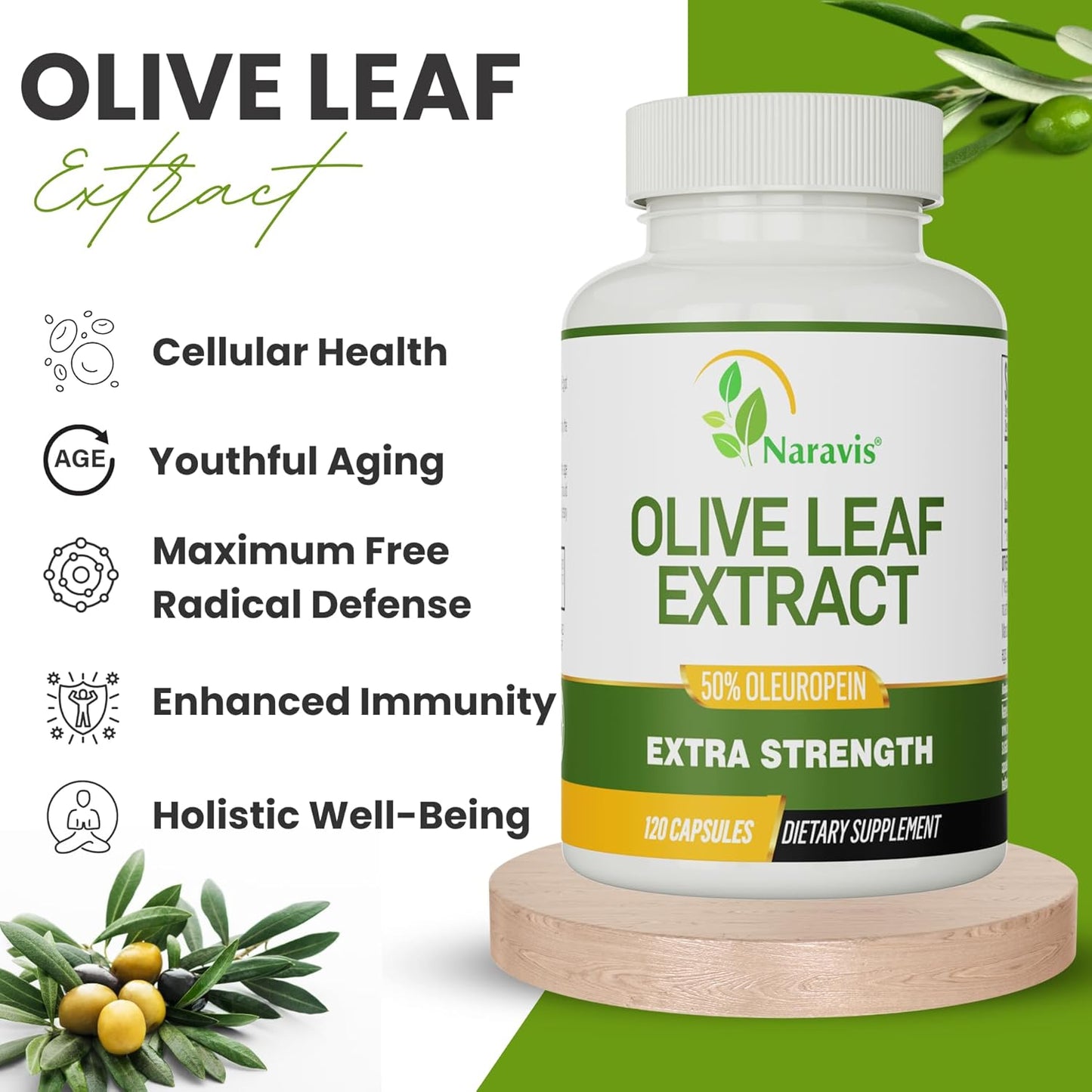 4-Month Supply Naravis Olive Leaf Extract - 50% Oleuropein - High Concentration