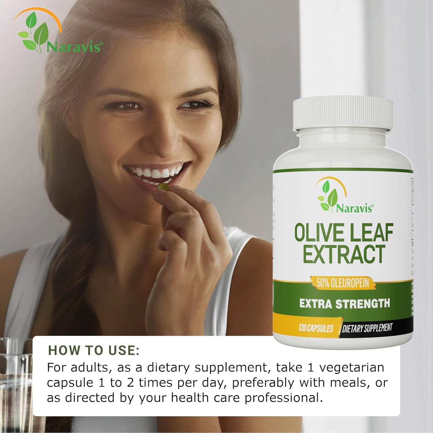 4-Month Supply Naravis Olive Leaf Extract - 50% Oleuropein - High Concentration