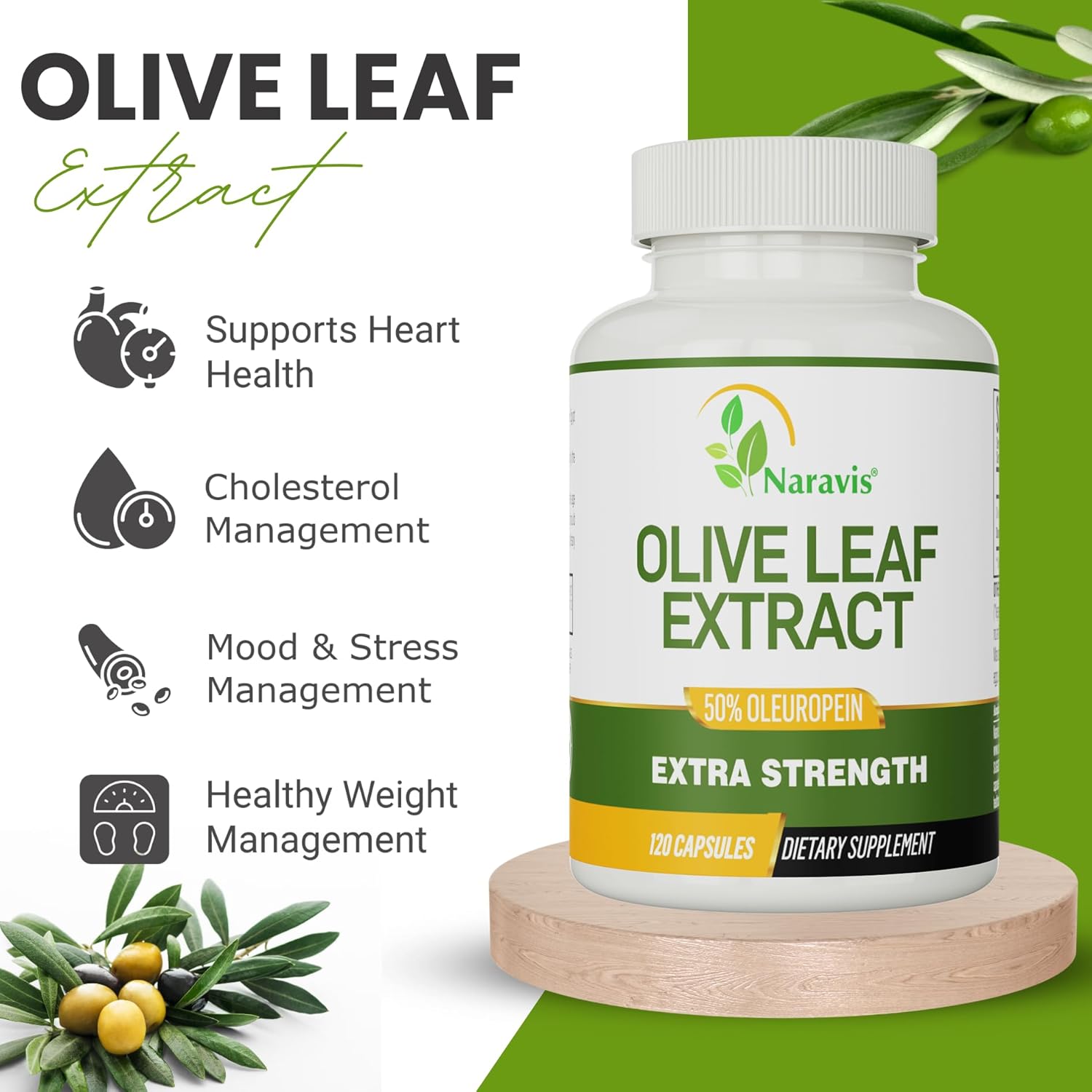 4-Month Supply Naravis Olive Leaf Extract - 50% Oleuropein - High Concentration