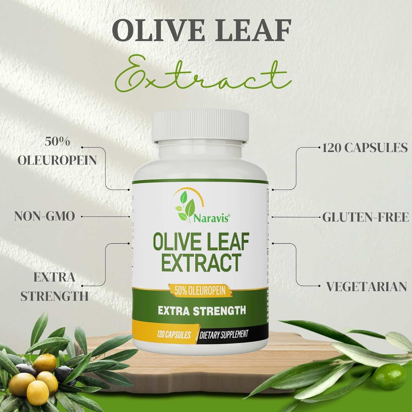 4-Month Supply Naravis Olive Leaf Extract - 50% Oleuropein - High Concentration