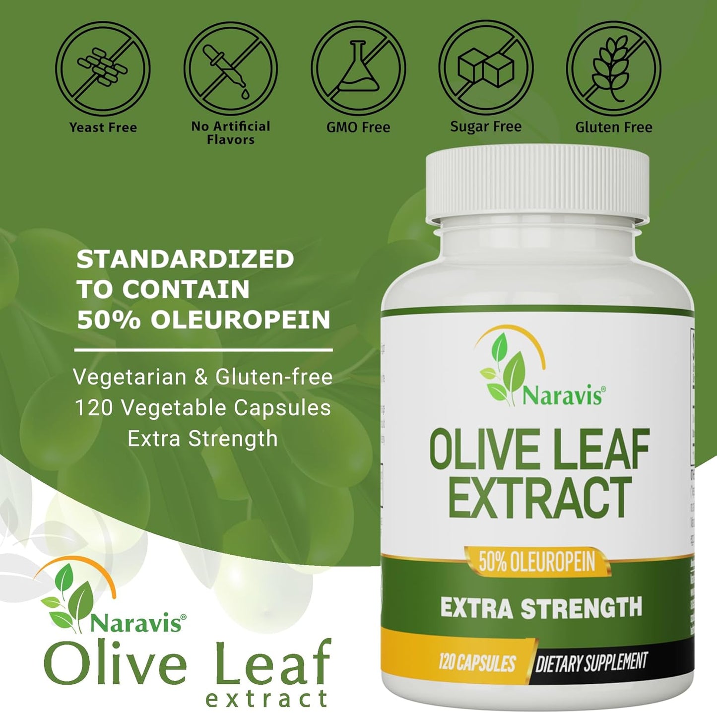 4-Month Supply Naravis Olive Leaf Extract - 50% Oleuropein - High Concentration