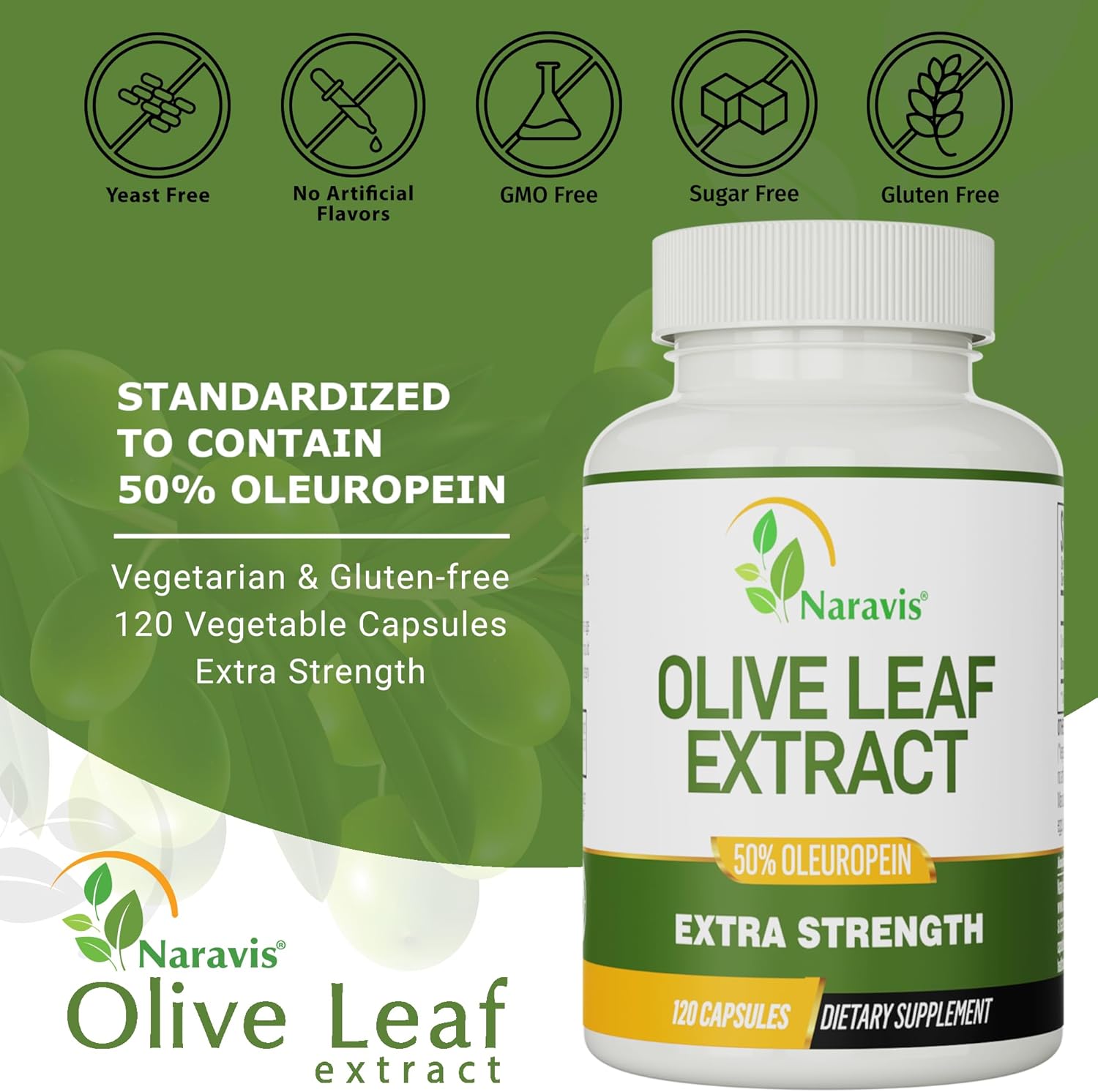 4-Month Supply Naravis Olive Leaf Extract - 50% Oleuropein - High Concentration
