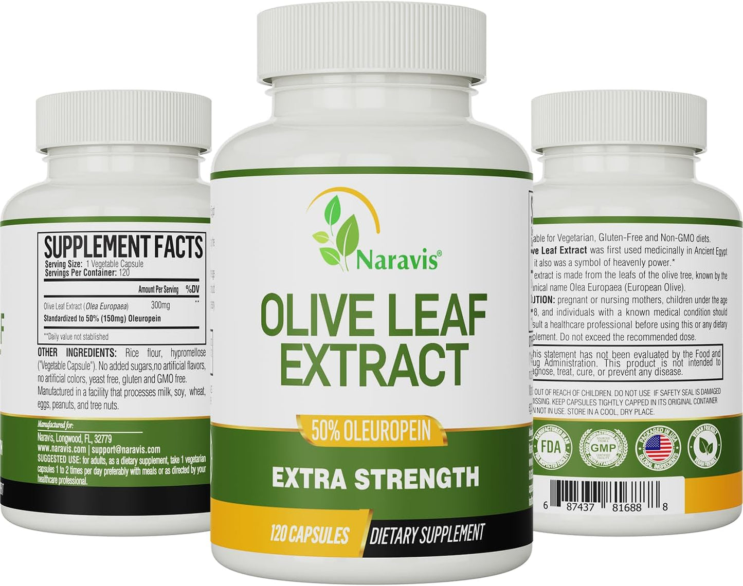 4-Month Supply Naravis Olive Leaf Extract - 50% Oleuropein - High Concentration