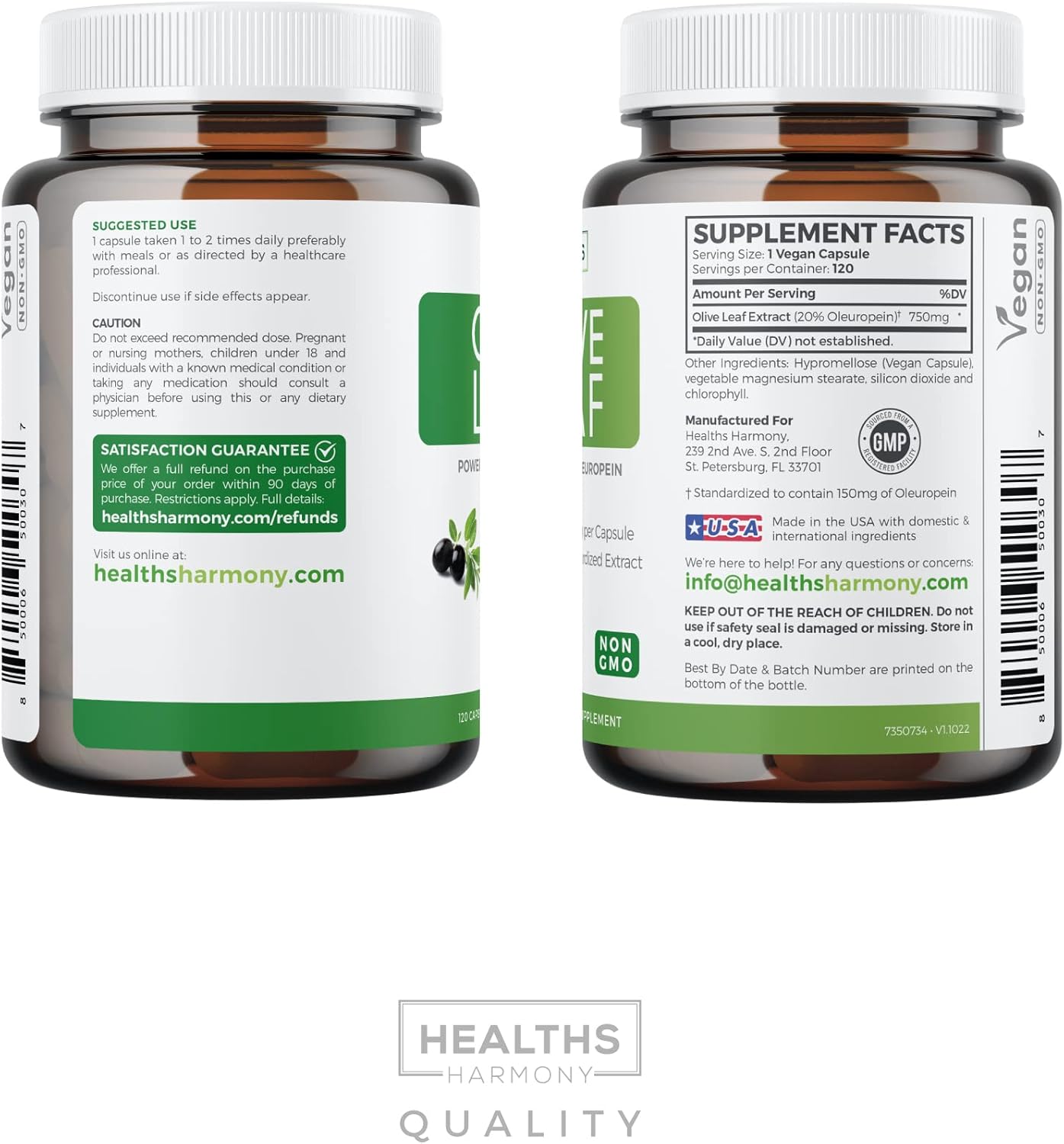 4-Month Supply of Healths Harmony Olive Leaf Extract & Organic Super Greens - Pure Plant Power Bundle with 120 Capsules of Olive Leaf Extract and 180 Tablets of Super Strength & Organic Super Greens - Organic Superfood