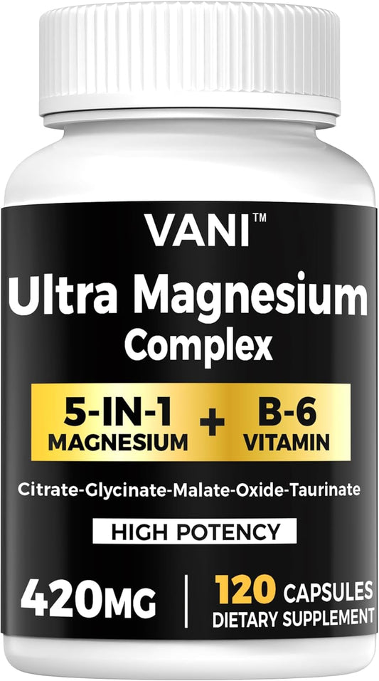 4 Month Supply VANI Magnesium Complex 5-in-1 with B6 Vitamin - 420 mg, High Absorption - 120 Capsules