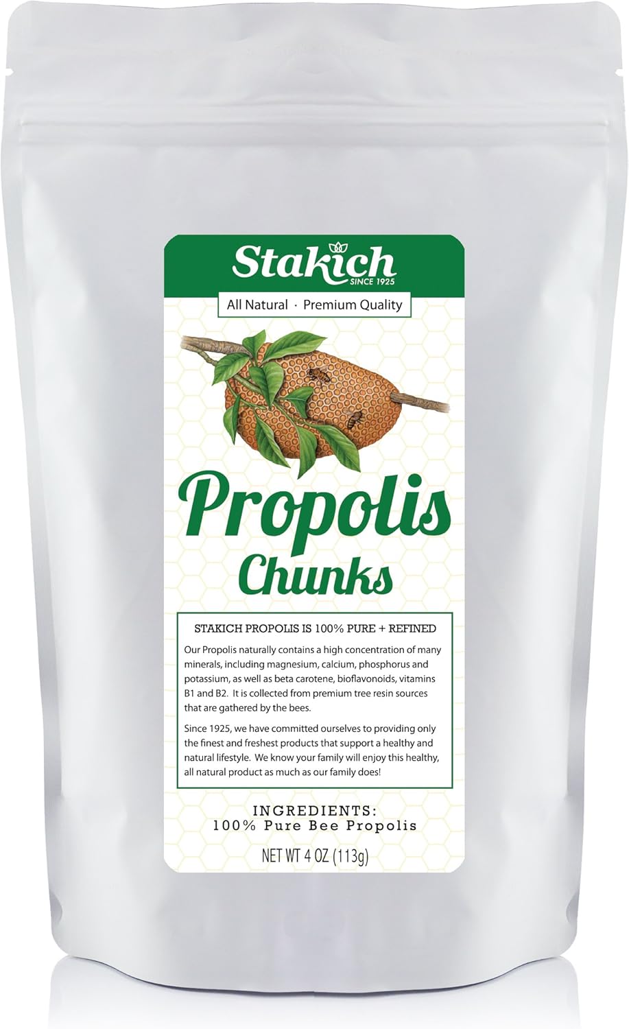 4 Ounce Stakich Bee Propolis Chunks - 100% Pure and Natural
