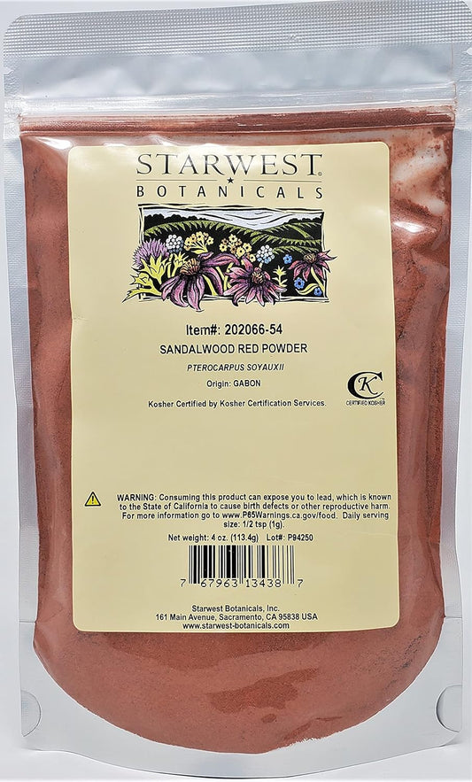 4 Ounces Starwest Botanicals Red Sandalwood Powder - Pure and Natural Herbal Supplement