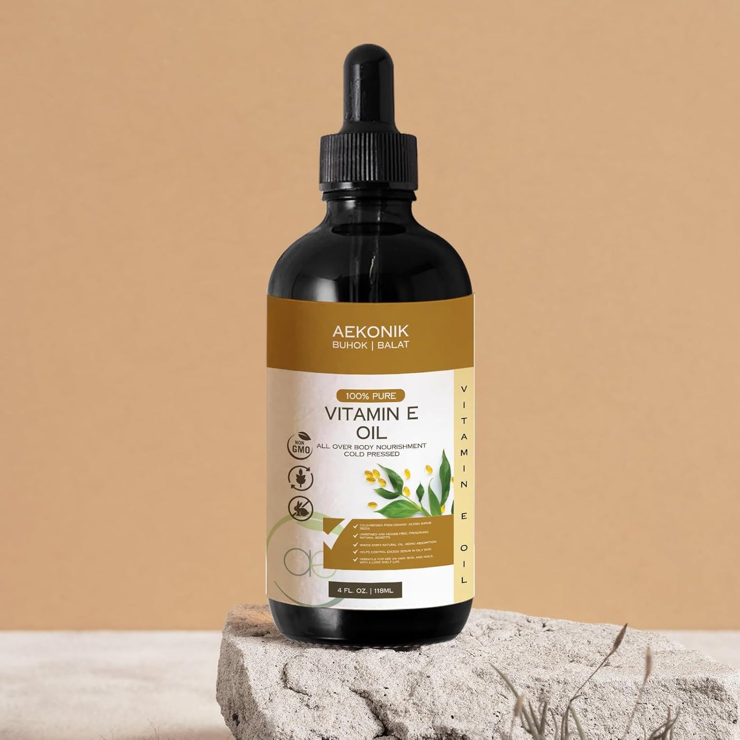 4-Oz AEKONIK Organic Vitamin E Oil for Skin and Body Care - Pure Essential Oil Rich in Vitamin E