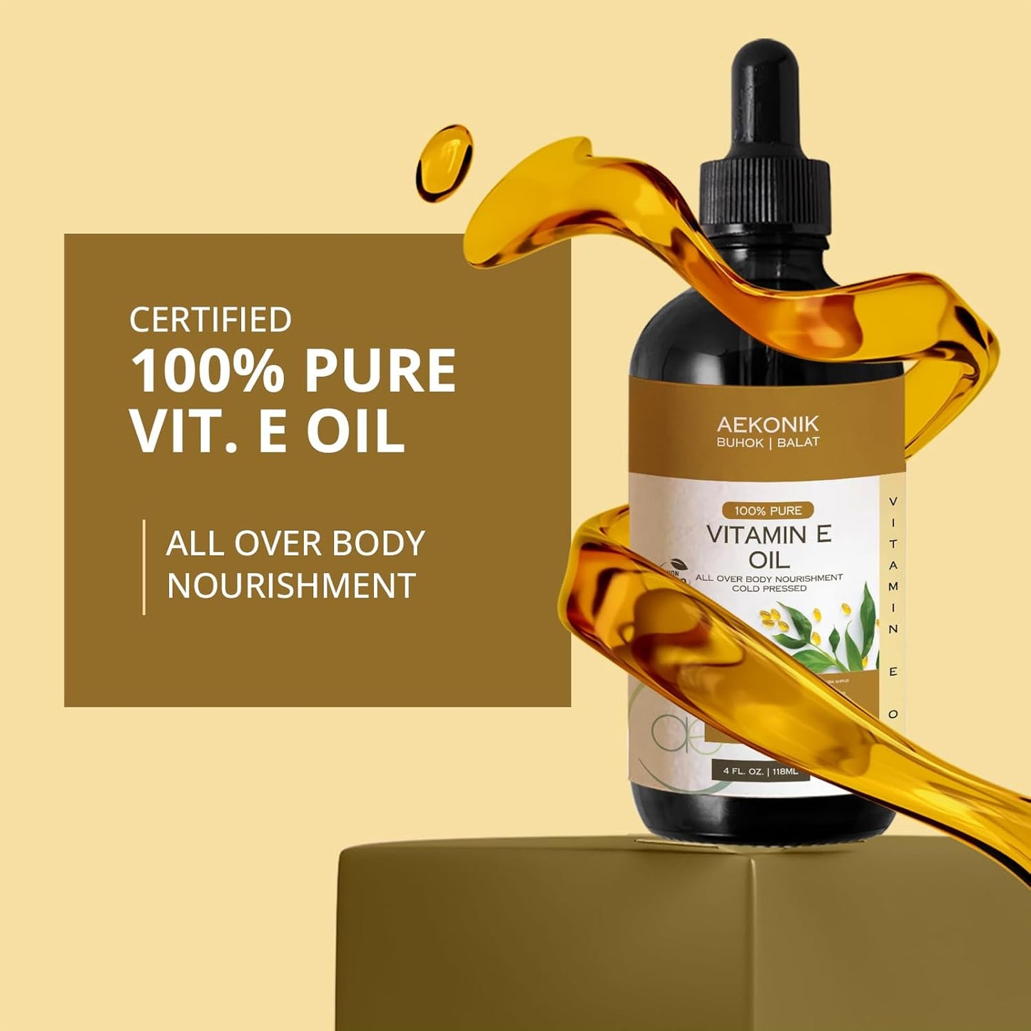4-Oz AEKONIK Organic Vitamin E Oil for Skin and Body Care - Pure Essential Oil Rich in Vitamin E