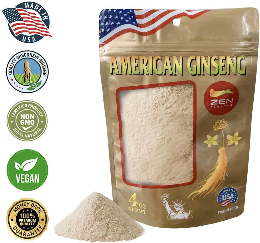 4 oz. Bag of Non-GMO Wisconsin Ginseng Powder for Soups, Teas, Coffee, Juices, Smoothies - Zen American Ginseng Extract - Gluten Free