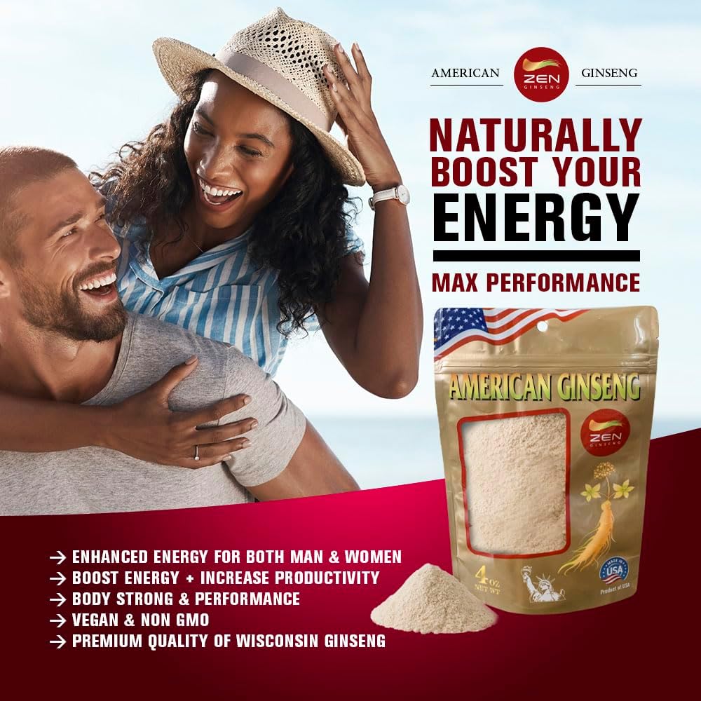 4 oz. Bag of Non-GMO Wisconsin Ginseng Powder for Soups, Teas, Coffee, Juices, Smoothies - Zen American Ginseng Extract - Gluten Free