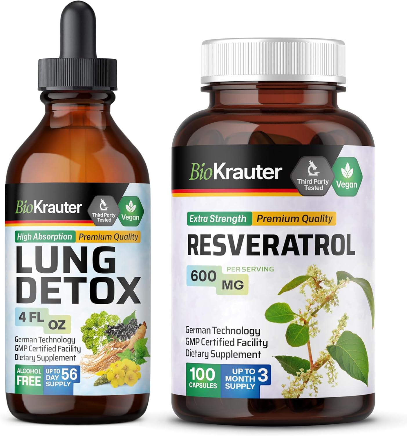 4 oz. BIO KRAUTER Lung Detox Tincture + 100 Resveratrol Capsules Set