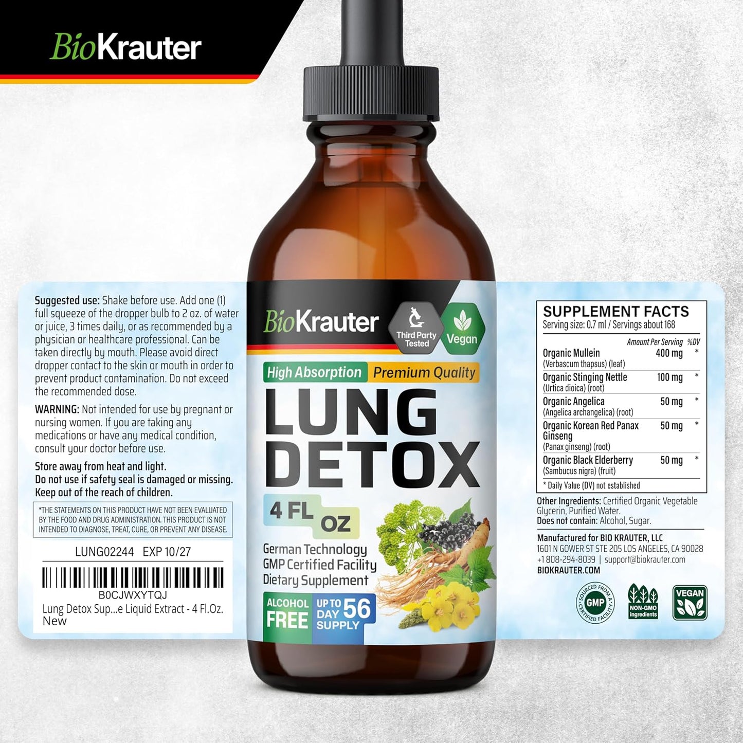 4 oz. BIO KRAUTER Lung Detox Tincture + 100 Resveratrol Capsules Set