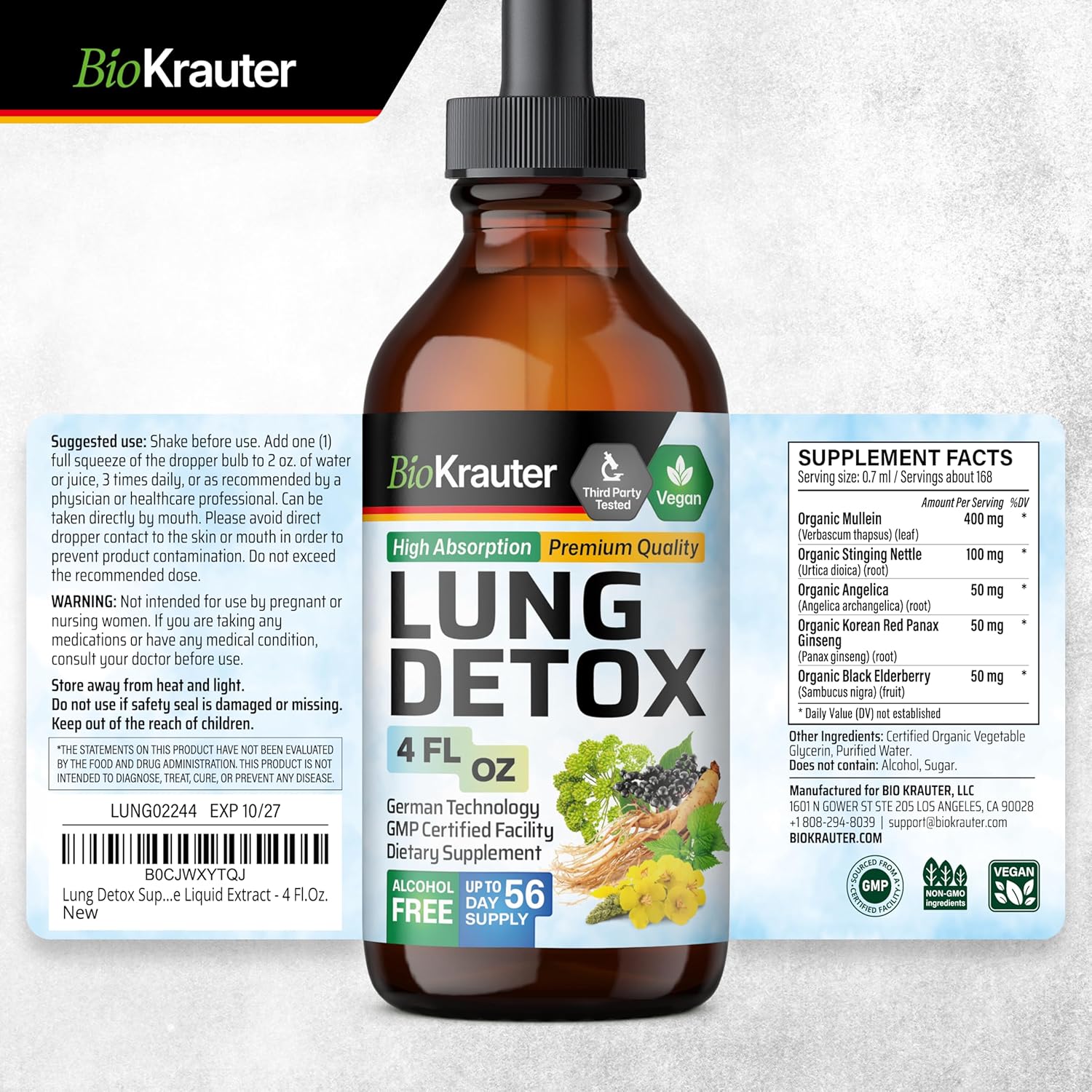 4 oz. BIO KRAUTER Lung Detox Tincture + 100 Resveratrol Capsules Set