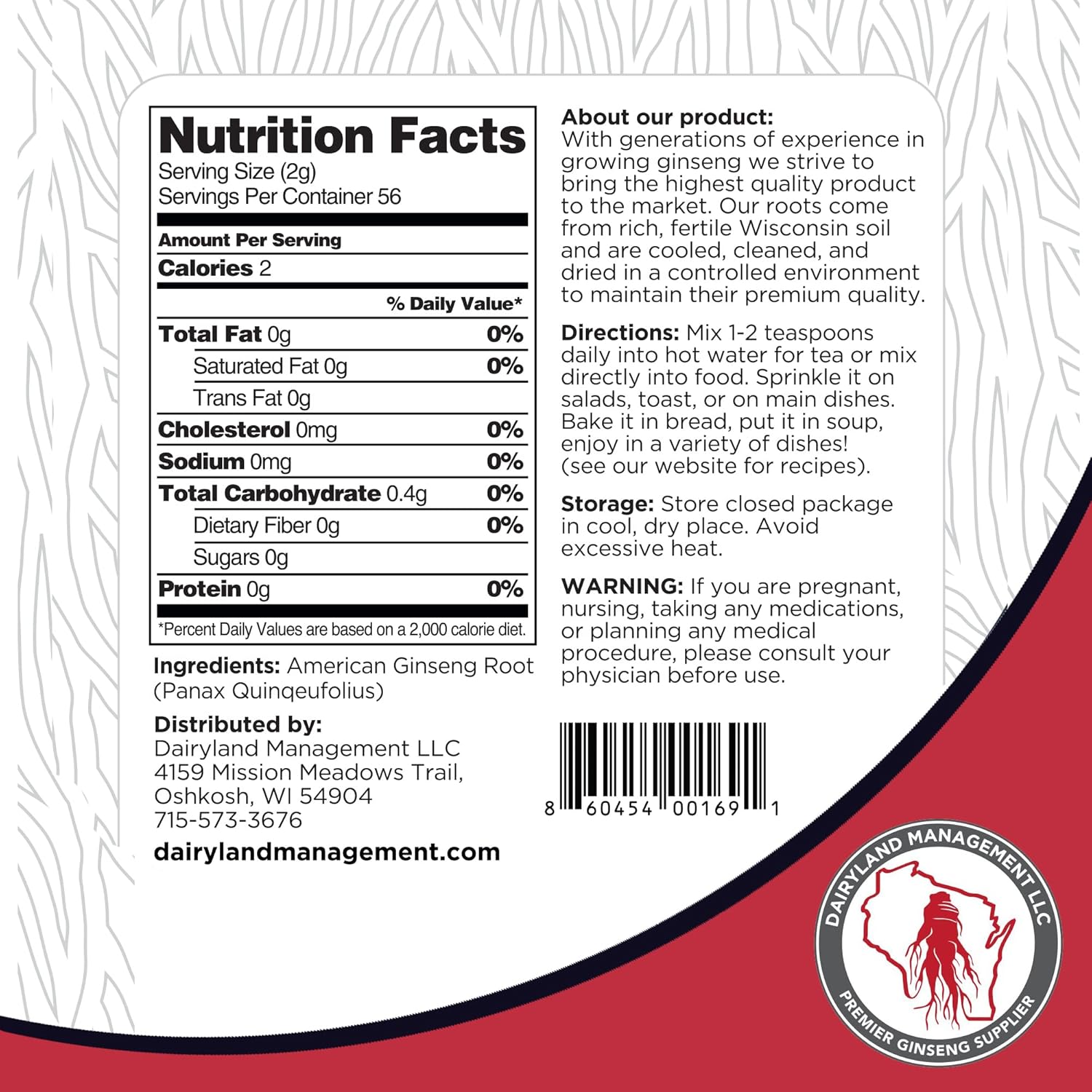 4 oz Dairyland Management LLC American Ginseng Powder and 75 ct Capsules - Wisconsin Ginseng from Farmer to Consumer