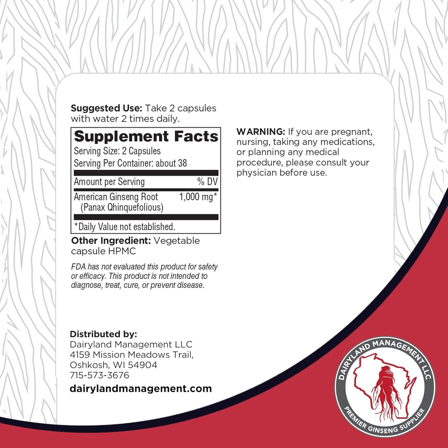 4 oz Dairyland Management LLC American Ginseng Powder and 75 ct Capsules - Wisconsin Ginseng from Farmer to Consumer