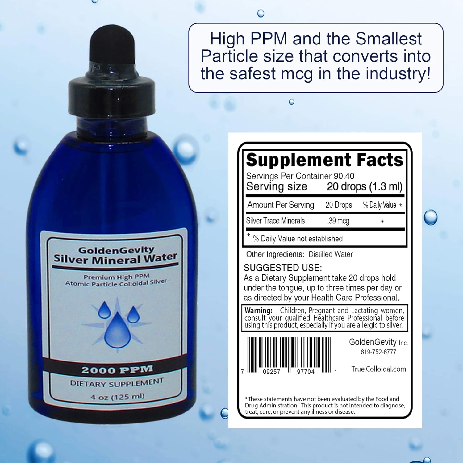 4 oz GoldenGevity 2000 PPM Bioactive Atomic Colloidal Silver | Non-GMO Trace Mineral Drops Immune Support Supplement