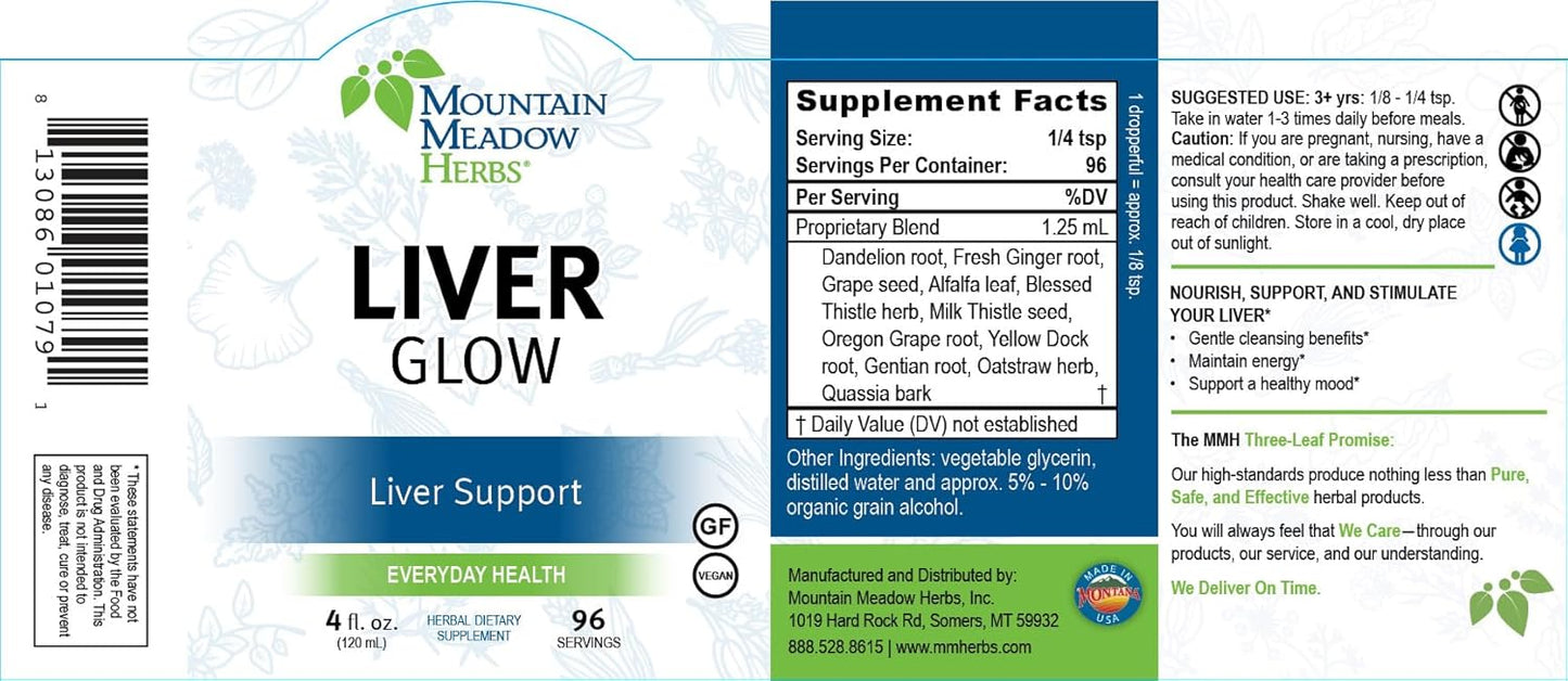 4 oz Mountain Meadow Liver Glow (Original Formula) - Advanced Liver Detoxifier and Regenerator for Optimal Liver Health and Function - Promotes a Healthy and Happy Liver