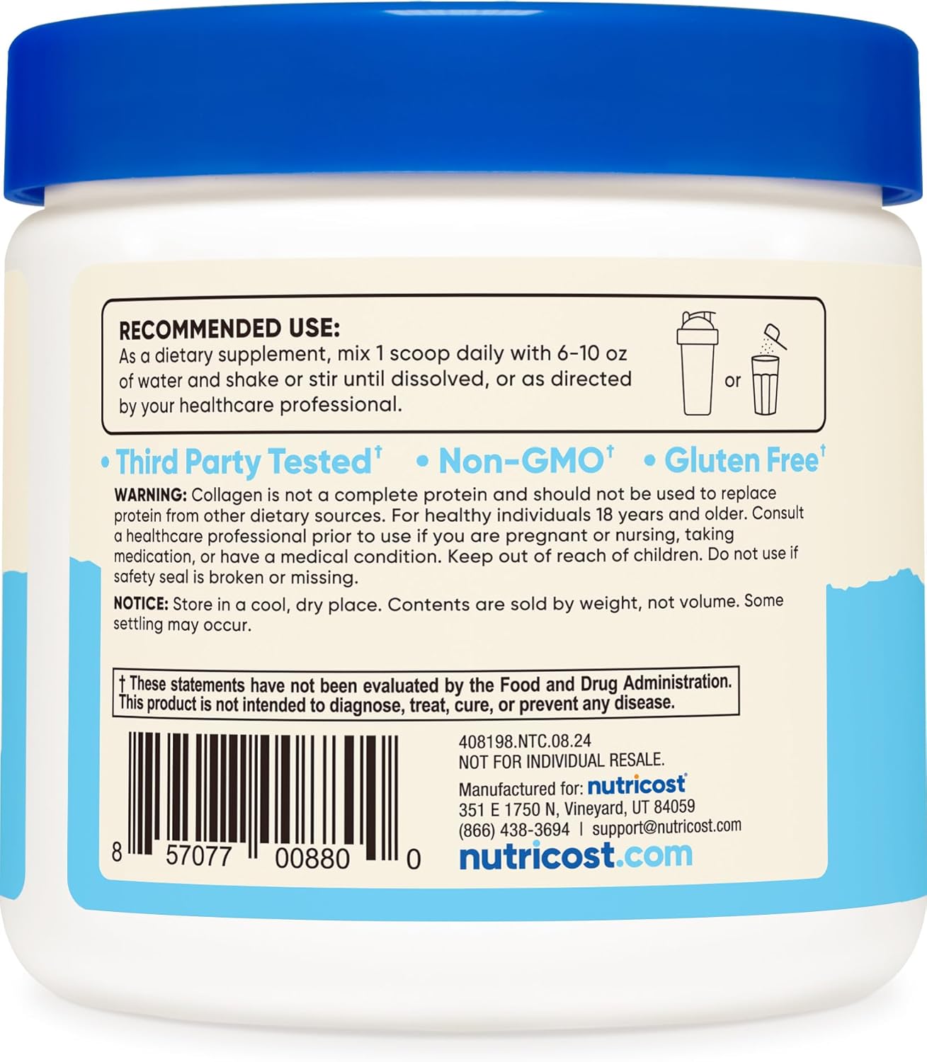 4 oz Nutricost Grass-Fed Collagen Powder, Unflavored - Type I & III Collagen - Gluten-Free, Non-GMO
