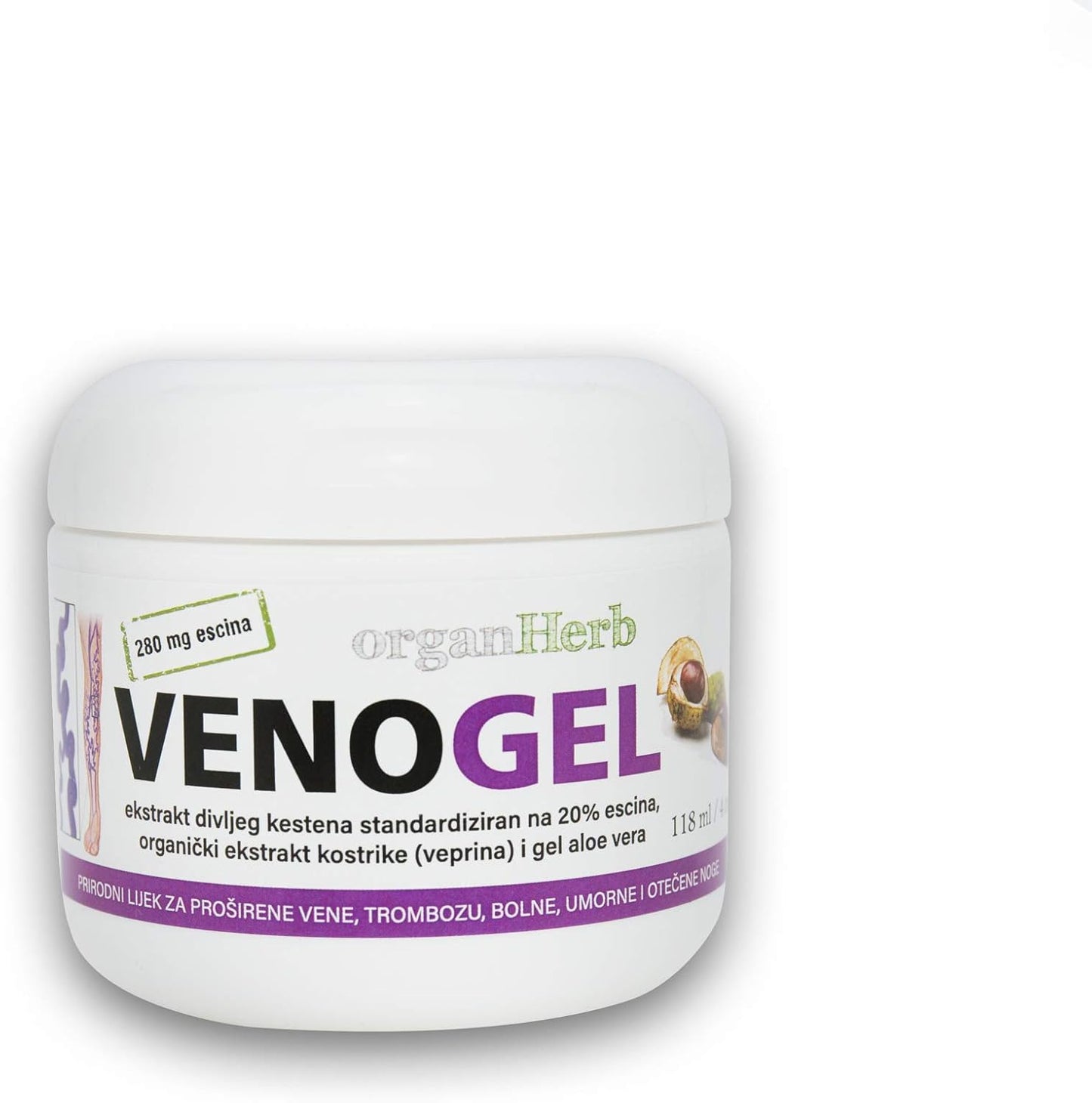 4 oz OrganHerb VenoGel with Horse Chestnut - Natural Gel for Venous Health