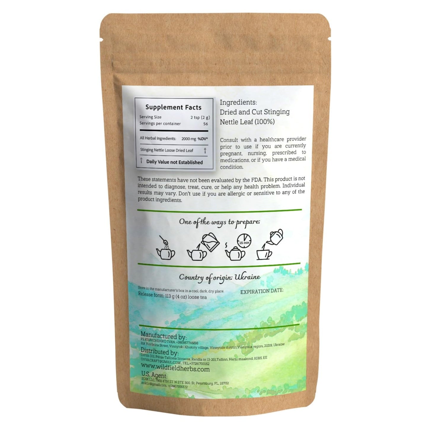 4 oz. Organic Dried Nettle Leaf Tea - Bulk Stinging Nettle Herb (Urtica dioica) - 113g Herbal Tea