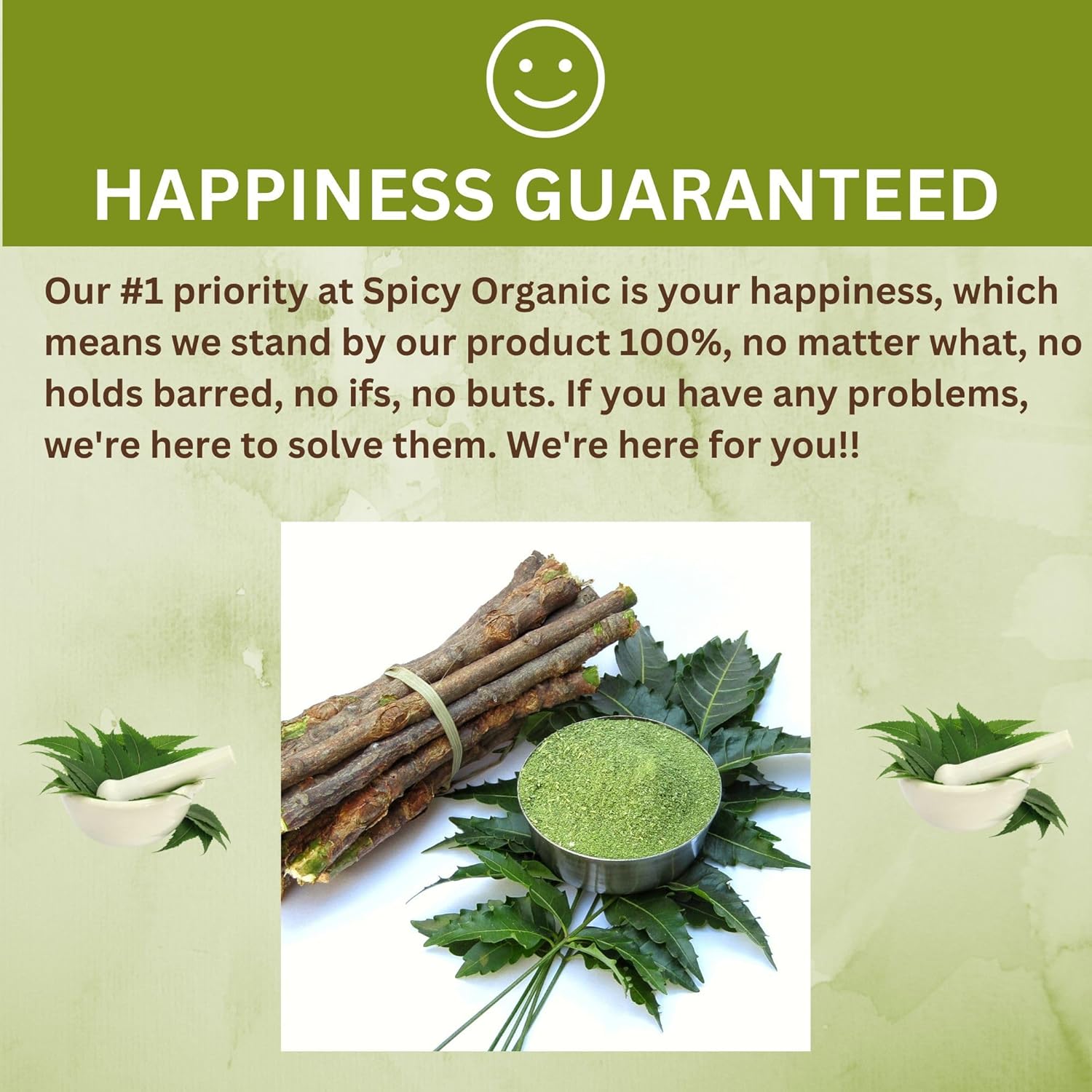 4 oz. Spicy Organic Neem Powder - USDA Certified, Non-GMO, Fresh Dried Leaves - Hair, Skin, Overall Wellbeing