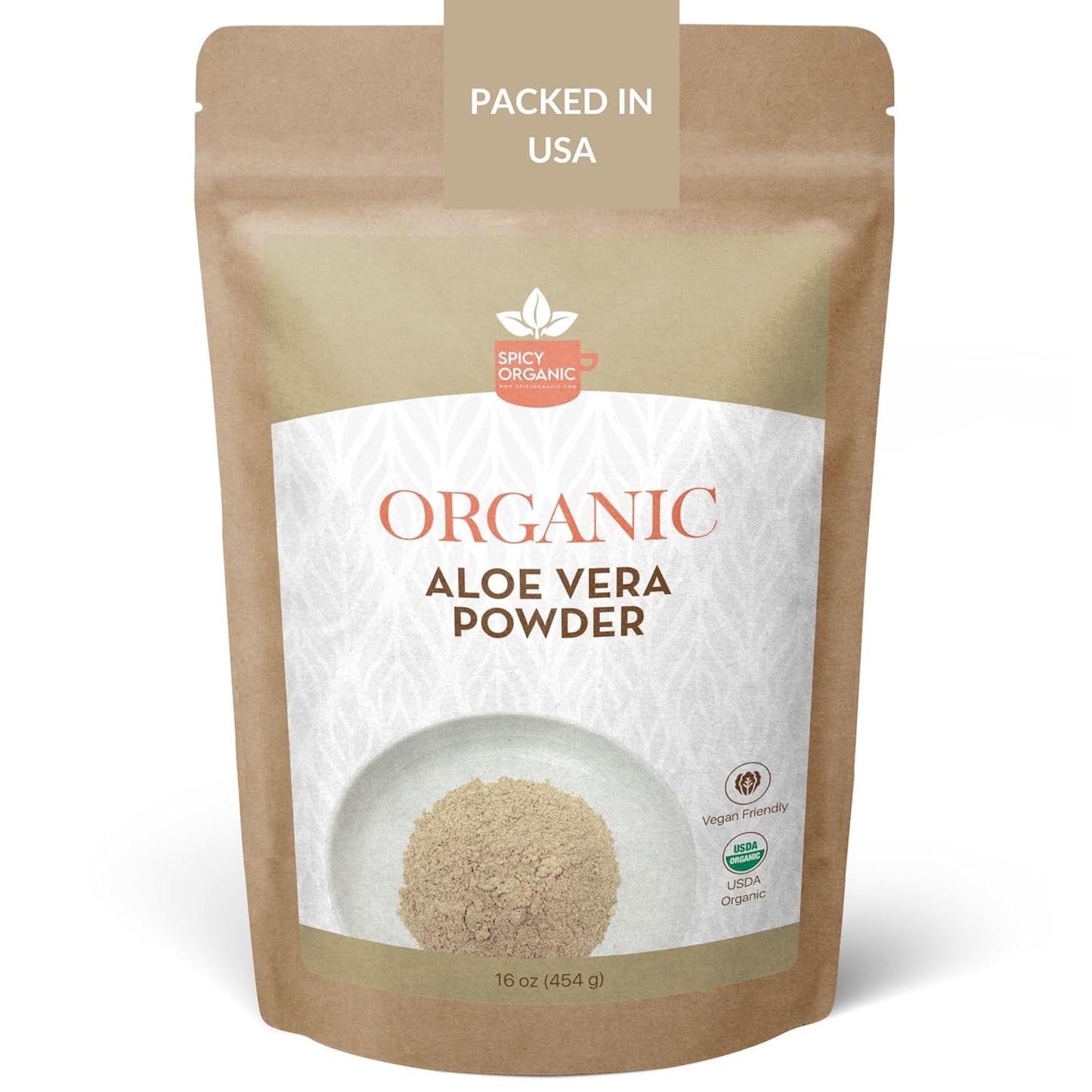 4 oz. USDA Certified Organic Aloe Vera Powder for Skin & Hair - Aloe Barbadensis - Nourishing Face Mask for Natural Beauty - Non-GMO - Spicy Organic