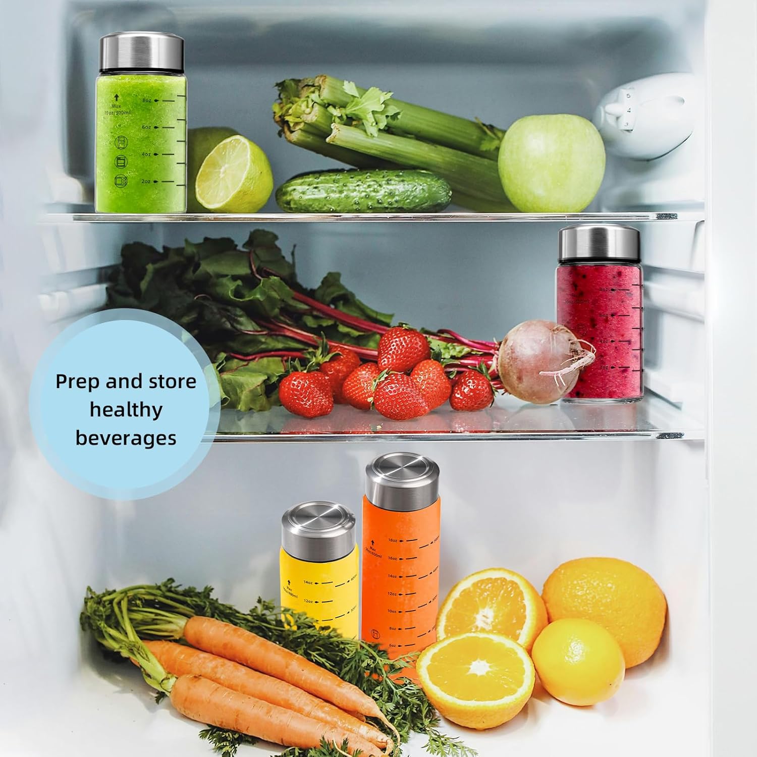 4 Pack 16 oz Glass Juice Bottles with Wide Mouth and Stainless Steel Lids - Leakproof, Reusable, BPA Free - Ideal for Juicing, Smoothies, Infused Water, Beverage Storage