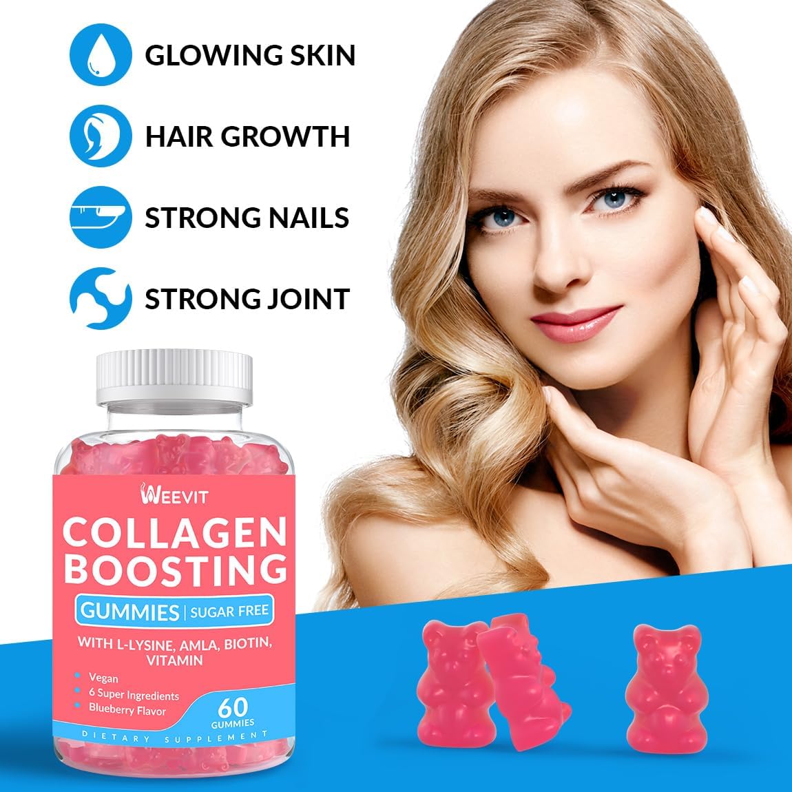 4 Pack Collagen and Collagen Boosting Gummies for Hair Skin Nails - Bundle Deal