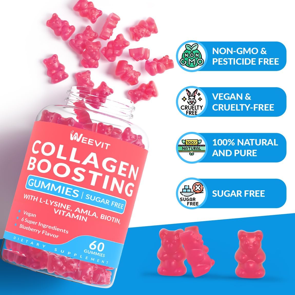 4 Pack Collagen and Collagen Boosting Gummies for Hair Skin Nails - Bundle Deal