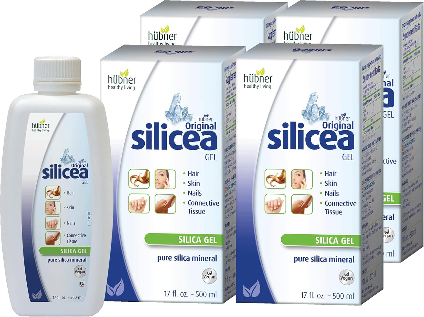 4 Pack Hubner Original Silicea Gel 17 fl oz for Hair, Skin, Nails & Connective Tissue - Pure Colloidal Silica Gel Formula with No Additives