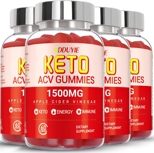 4 Pack Keto ACV Gummies 1500MG with Pomegranate Beet Juice Powder, B12 - Vegan, Non GMO - 240 Gummies